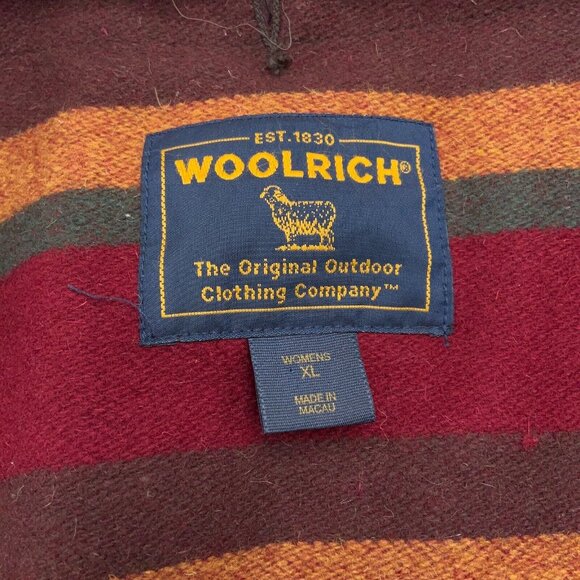Woolrich Coat Blanket Liner Women XLarge‎ Red Brown Stripe Wool Cotton Quilt - Picture 3 of 10
